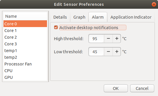 psensor - edit sensor preferences